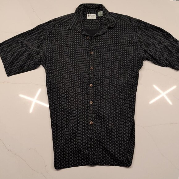 Vintage Silk Circa 1969 Shirt Sz M Men's Button Up Short Sleeve Black Geometric - Picture 1 of 10